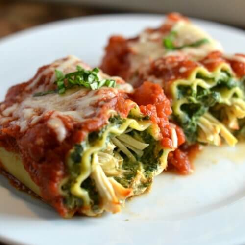 Lasagna Rollups with Chicken + Spinach {Bake One & Freeze One}