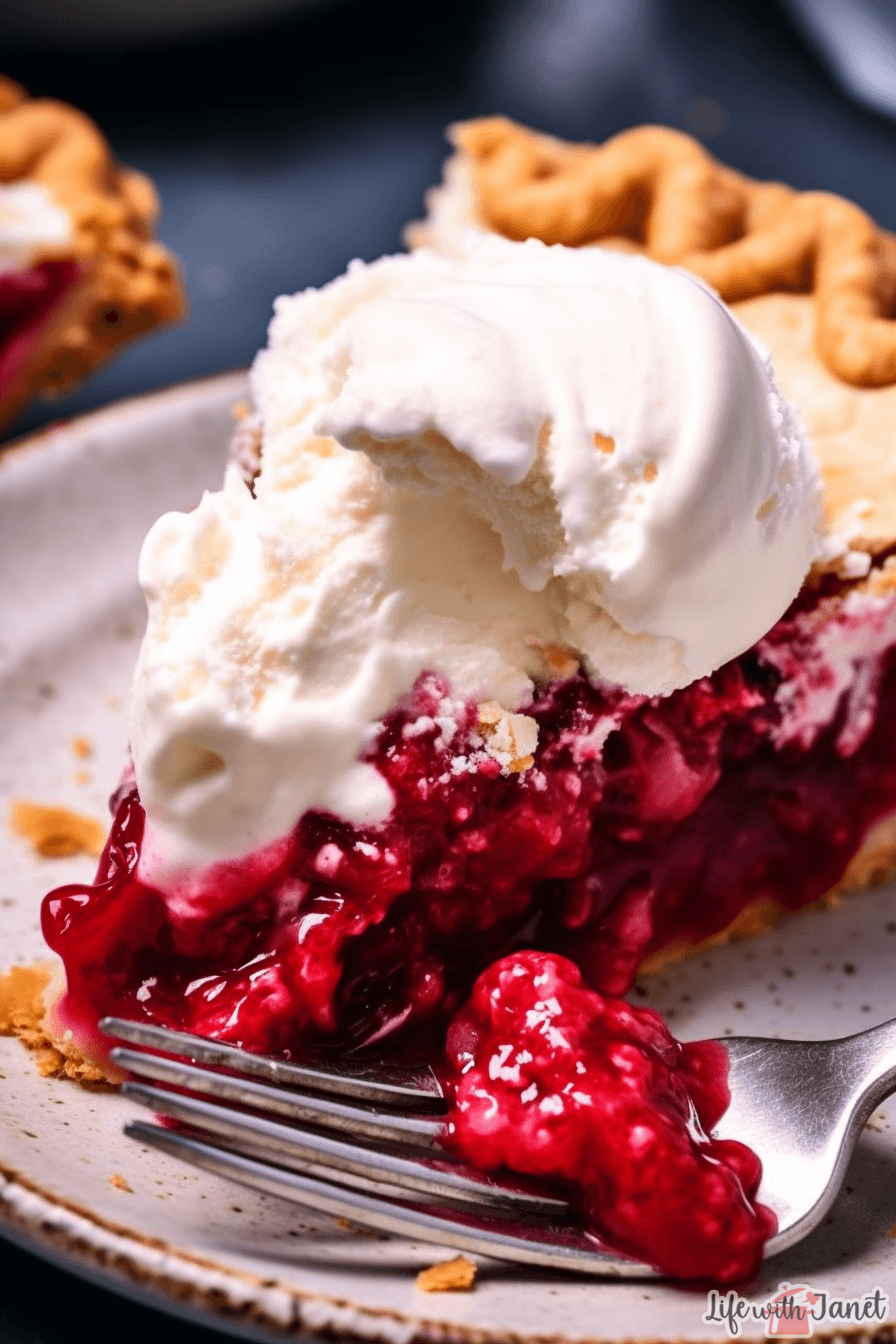 Golden brown pie with vibrant red raspberry filling peeking through a lattice crust