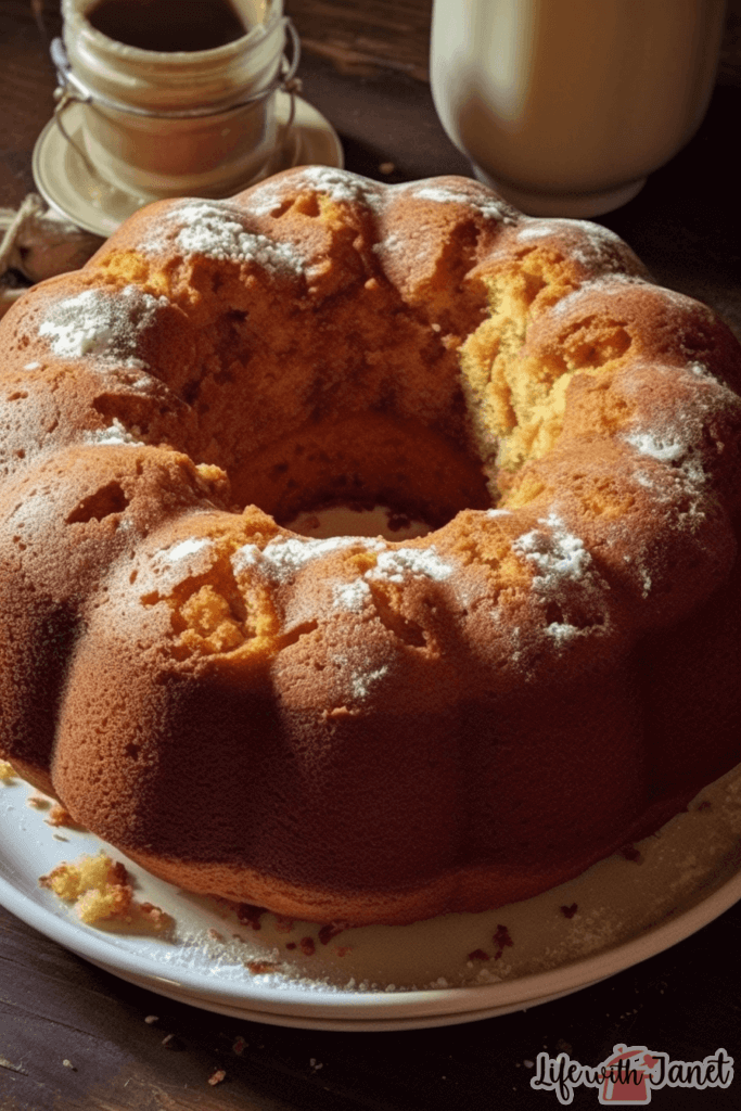 A freshly baked Apple Bundt Cake topped with rich caramel glaze, placed on a rustic wooden table.