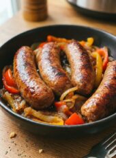 4-Ingredient Slow Cooker Sausage and Onions