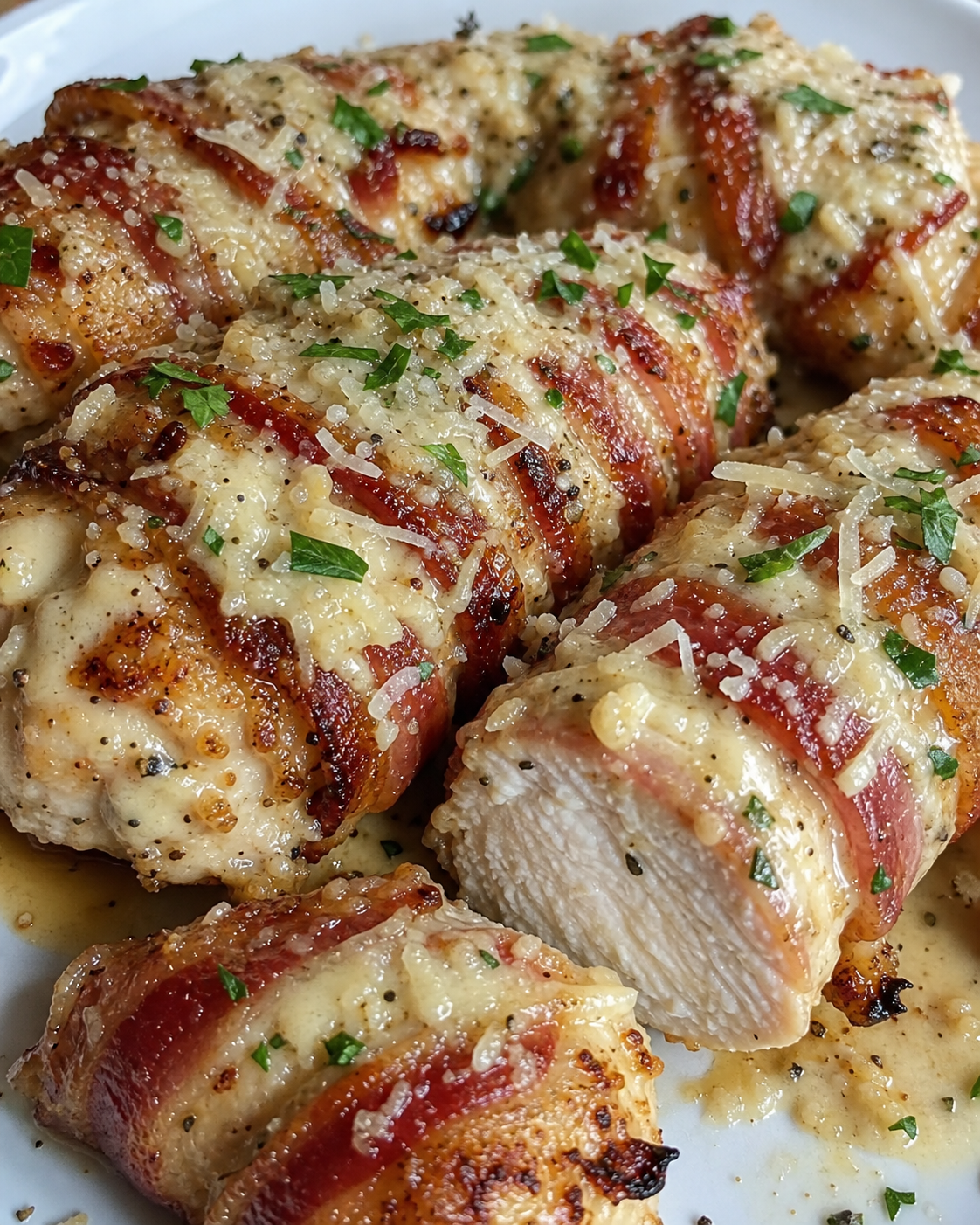 Bacon Wrapped Garlic Parmesan Chicken
