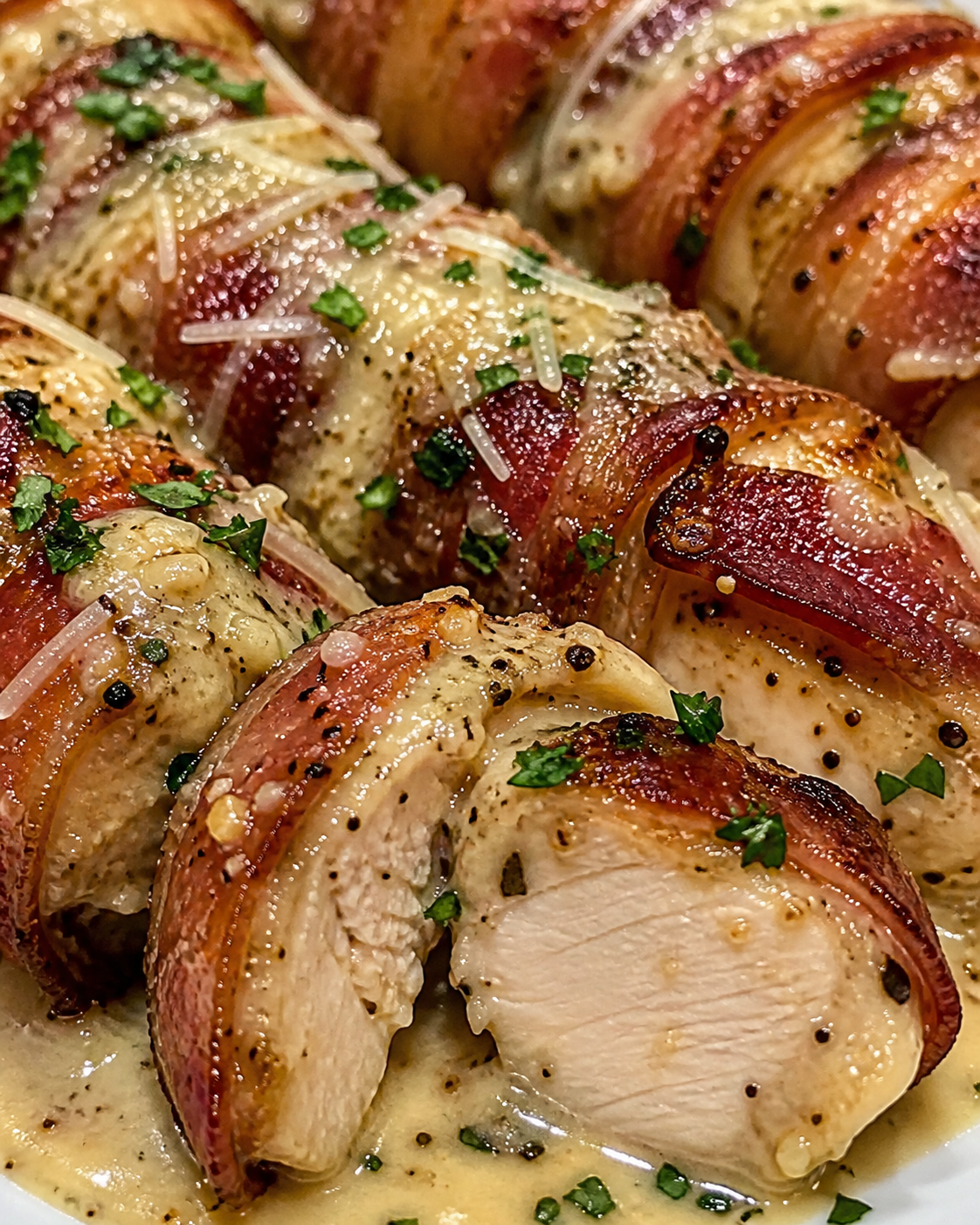 Bacon Wrapped Garlic Parmesan Chicken