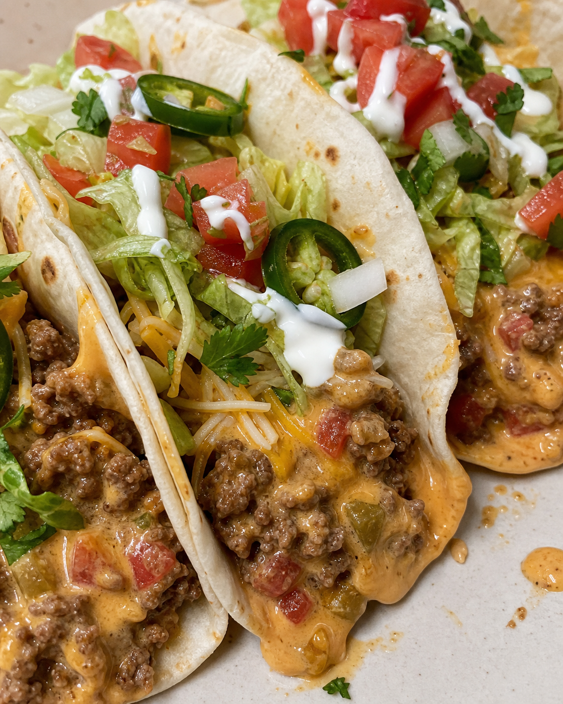 Cheesy Rotel Beef Tacos