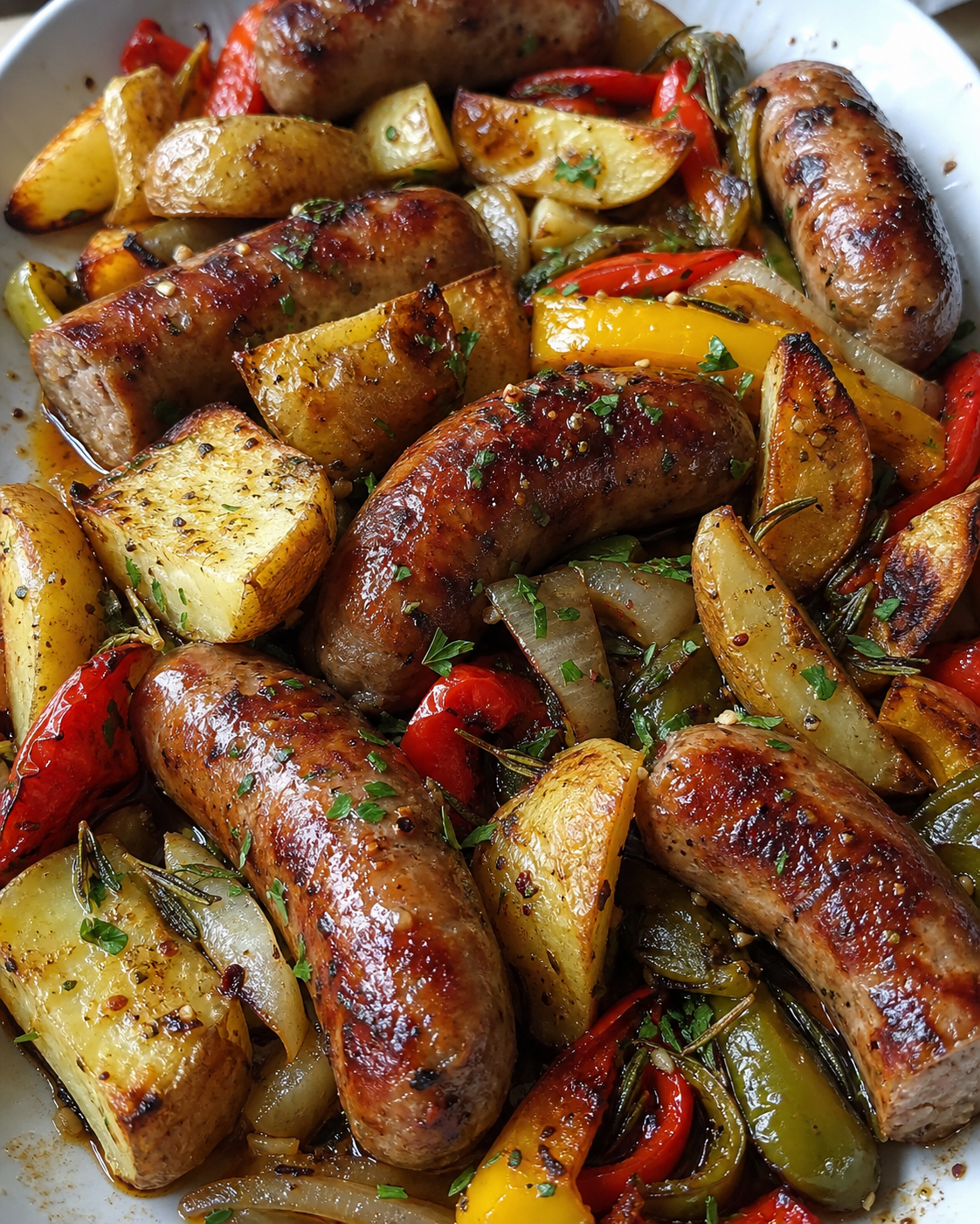 Sausages with Oven-Roasted Potatoes and Peppers