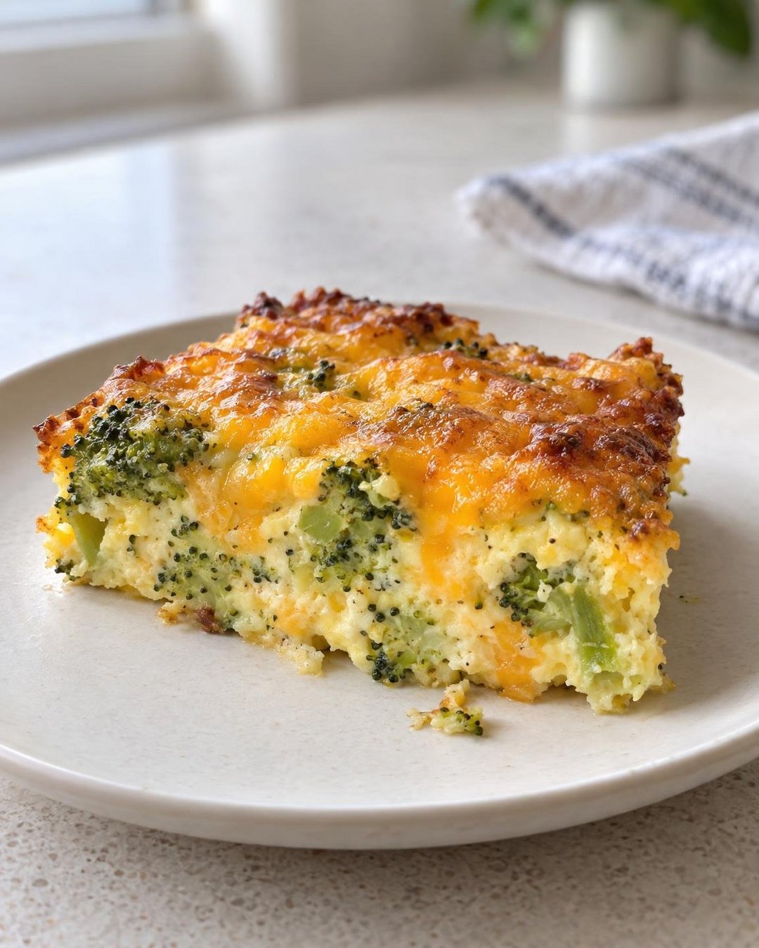 Cheesy Broccoli Egg Casserole, an individual serving
