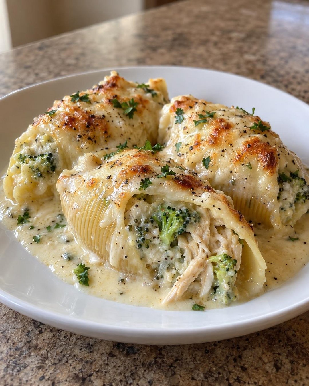 Chicken Broccoli Alfredo Stuffed Shells