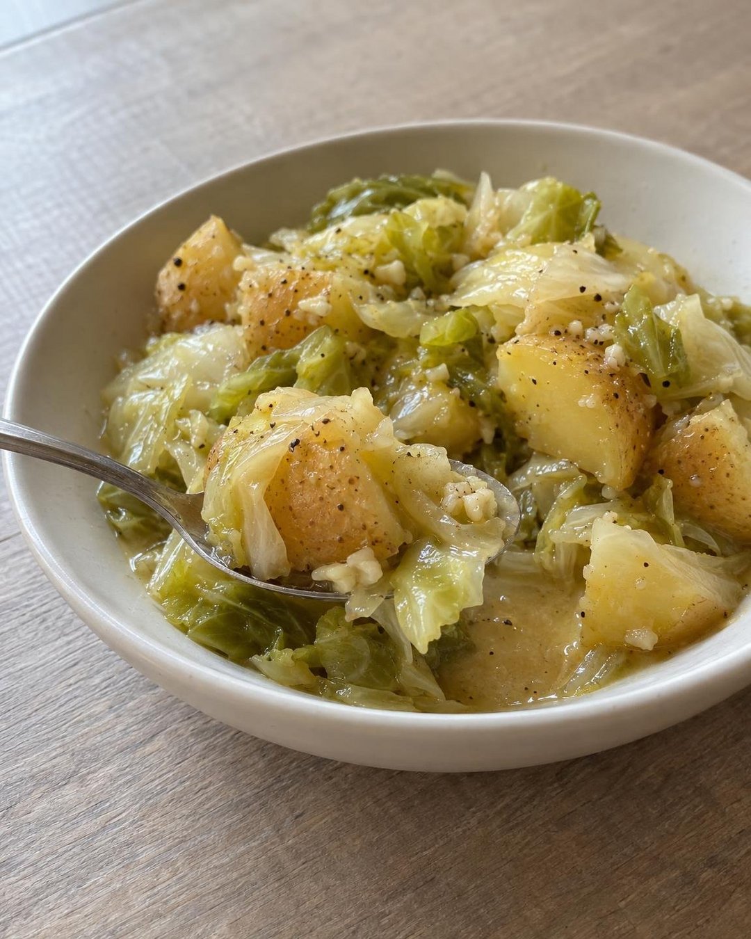 Slow Cooker Garlic Butter Cabbage & Potatoes, an individual serving