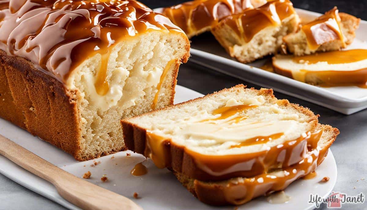 Freshly baked caramel cream cheese bread