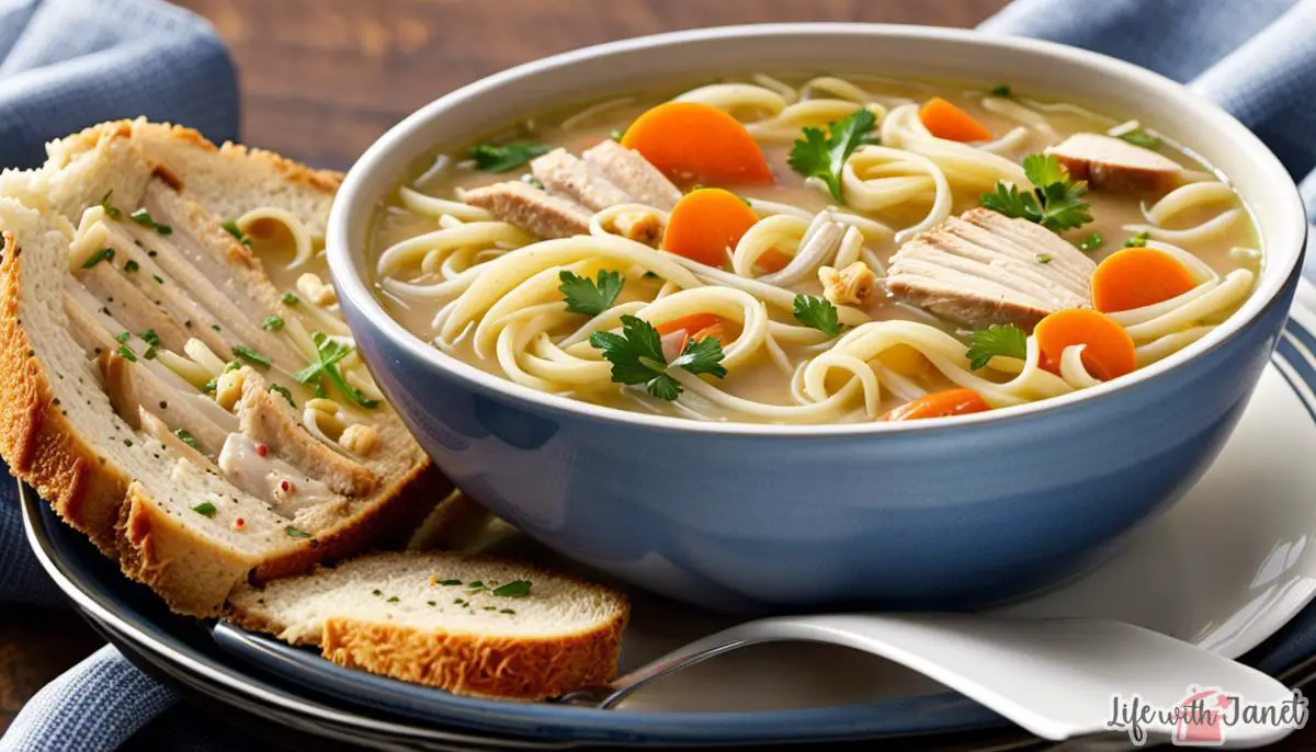 A delicious bowl of chicken noodle soup, providing comfort and warmth.
