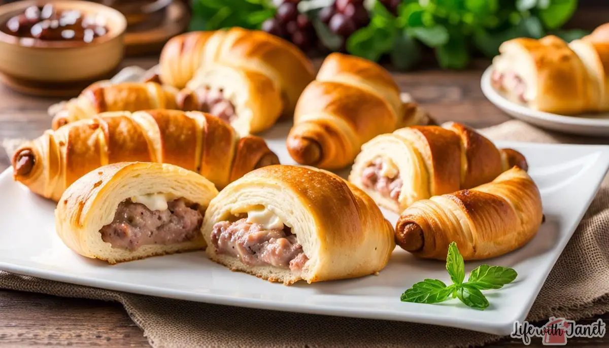 Image of cooked sausage cream cheese crescents, golden brown and delicious