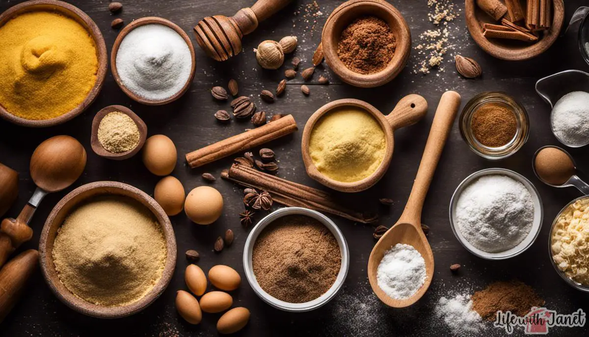 Image of various baking ingredients and tools.